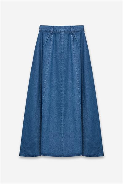 Denim Kiloş Etek Mavi