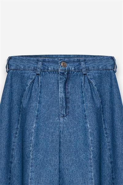 Denim Kloş Etek Mavi