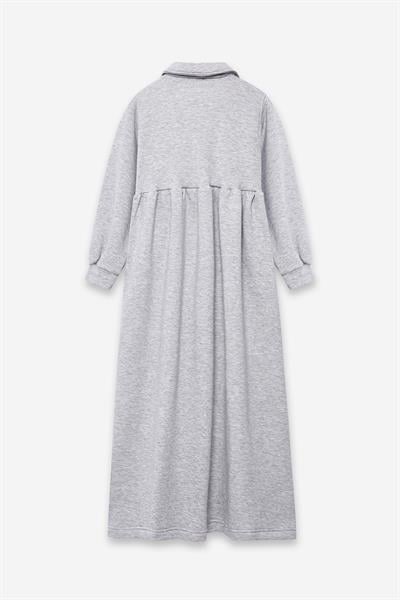 Düğmeli Şardonlu Gri Sweat Elbise