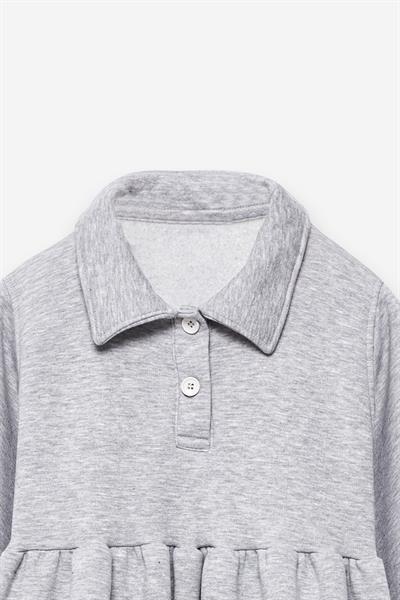 Düğmeli Şardonlu Gri Sweat Elbise
