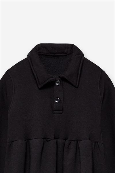 Düğmeli Şardonlu Siyah Sweat Elbise