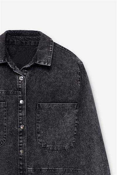 İki Cepli Denim Antrasit Gömlek