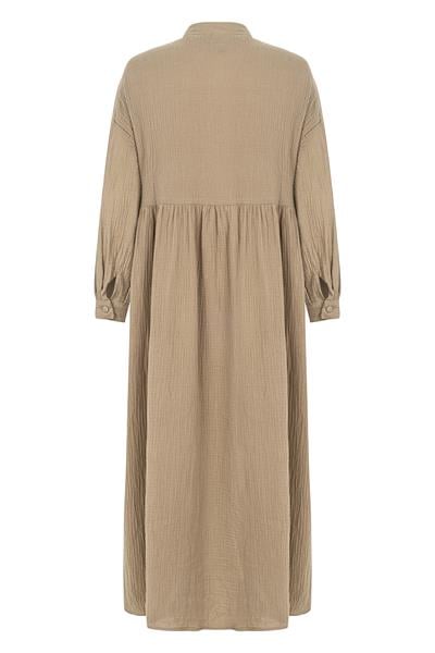 Kruvaze Yaka Müslin Elbise Camel