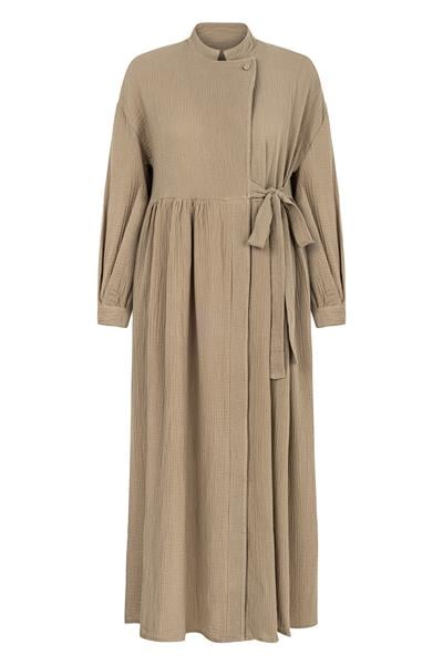 Kruvaze Yaka Müslin Elbise Camel