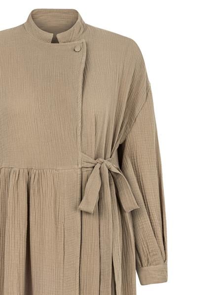 Kruvaze Yaka Müslin Elbise Camel
