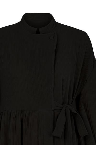 Kruvaze Yaka Müslin Elbise Siyah