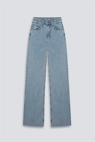 Lazer Kesim Wide Leg Jean Açık Mavi