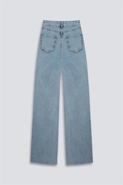 Lazer Kesim Wide Leg Jean Açık Mavi