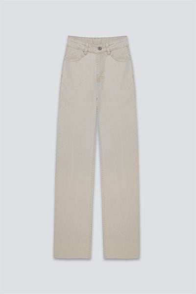 Lazer Kesim Wide Leg Jean Bej
