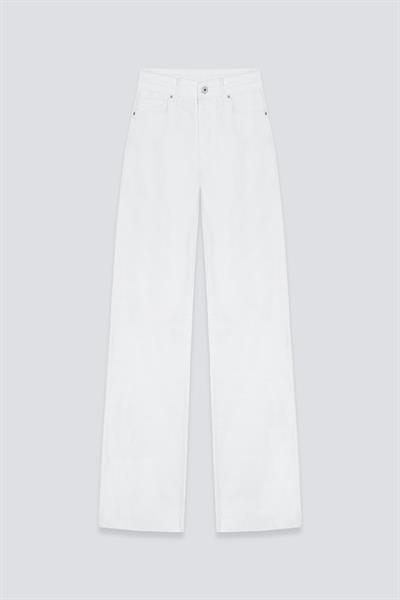 Lazer Kesim Wide Leg Jean Beyaz