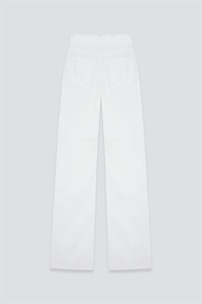 Lazer Kesim Wide Leg Jean Beyaz