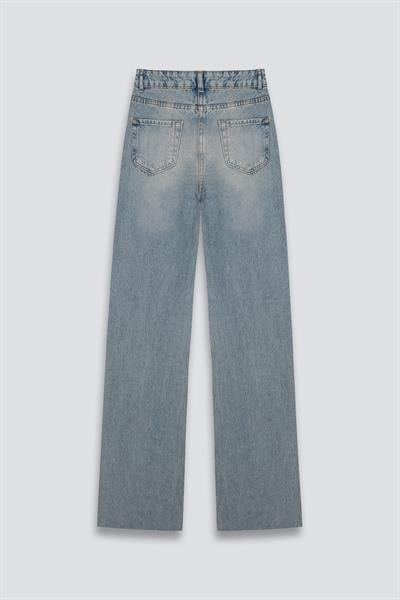 Lazer Kesim Wide Leg Jean Eskitme Kot