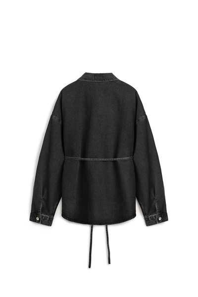 Oversize Bağlamalı Denim Ceket Antrasit