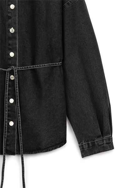 Oversize Bağlamalı Denim Ceket Antrasit