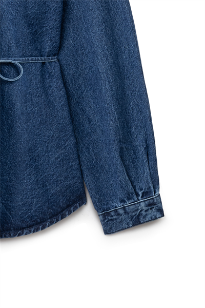 Oversize Bağlamalı Denim Ceket Koyu Mavi