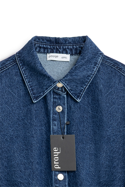 Oversize Bağlamalı Denim Ceket Koyu Mavi