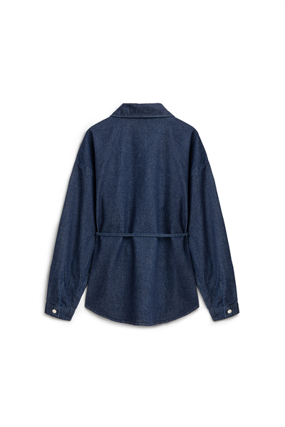 Oversize Bağlamalı Denim Ceket Lacivert