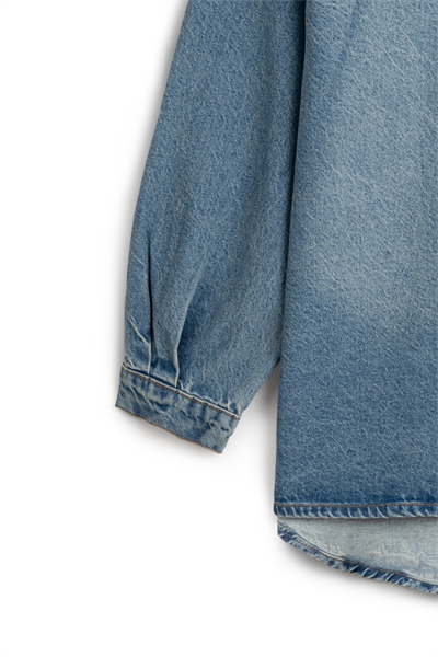 Oversize Uzun Denim Ceket Eskitme Kot