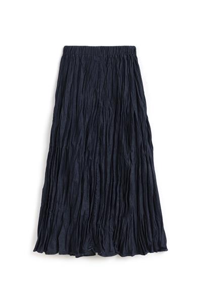 Pileli Kırışık Denim Etek