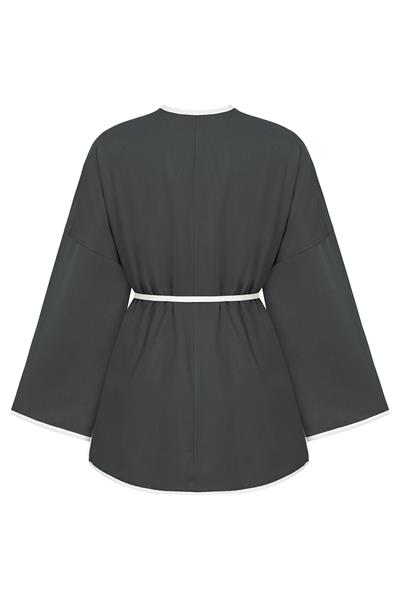 Şeritli Gabardin Kimono Füme