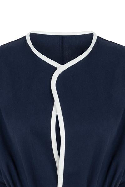 Şeritli Gabardin Kimono Lacivert