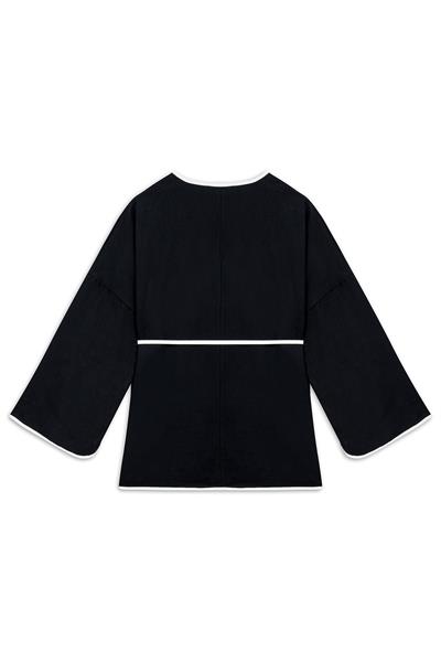 Şeritli Gabardin Kimono Siyah