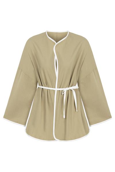 Şeritli Gabardin Kimono Yeşil