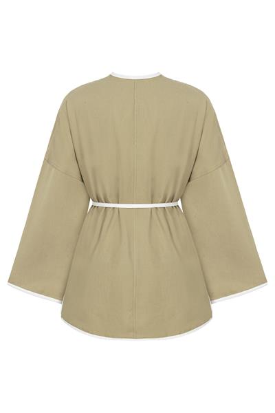 Şeritli Gabardin Kimono Yeşil