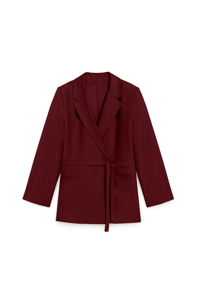 Seyyar Kemerli Blazer Ceket Bordo