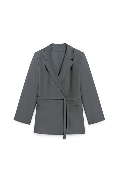 Seyyar Kemerli Blazer Ceket Gri