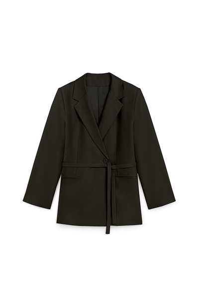 Seyyar Kemerli Blazer Ceket Siyah
