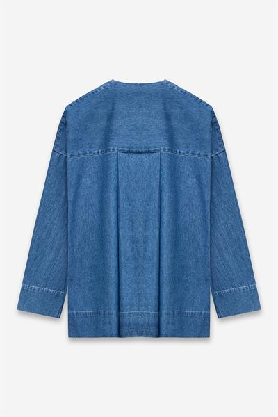 Tek Cepli Denim Ceket Mavi