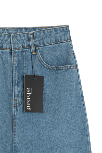 Uzun Çan Denim Etek Açık Mavi