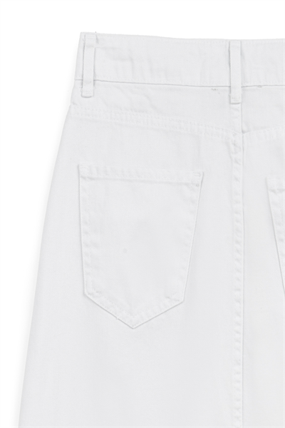 Uzun Çan Denim Etek Beyaz