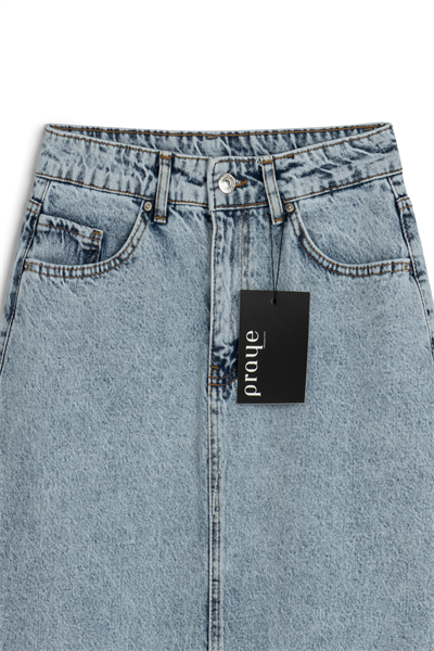 Uzun Çan Denim Etek Buz Mavi