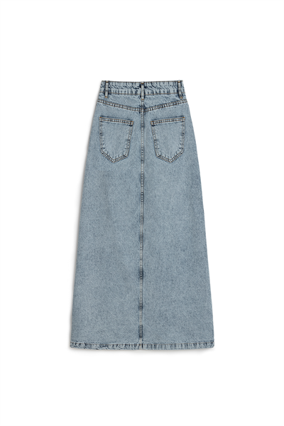 Uzun Çan Denim Etek Buz Mavi