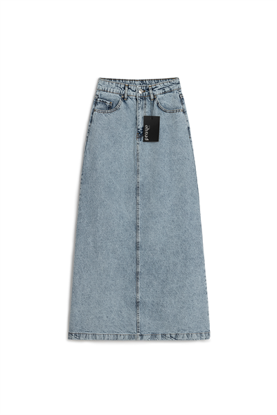 Uzun Çan Denim Etek Buz Mavi