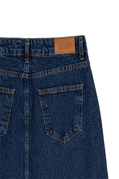 Uzun Çan Denim Etek Mavi
