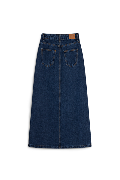 Uzun Çan Denim Etek Mavi