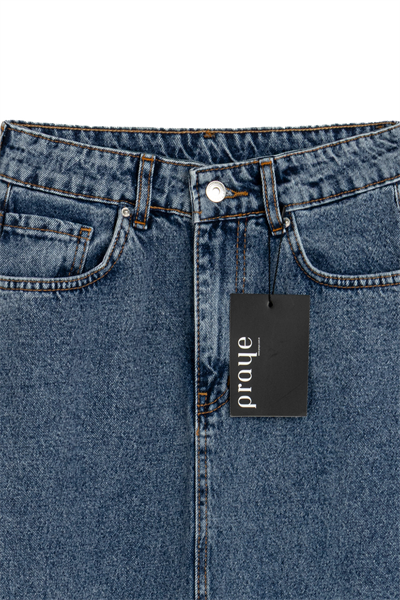 Uzun Çan Denim Etek Mavi Kar Yıkama