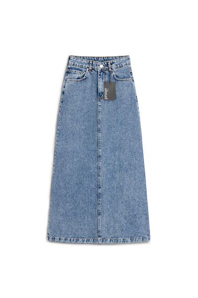 Uzun Çan Denim Etek Mavi Kar Yıkama