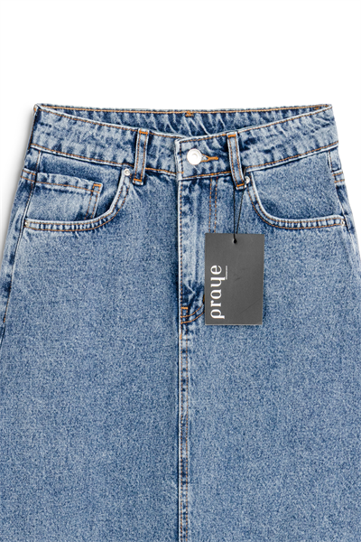 Uzun Çan Denim Etek Mavi Kar Yıkama