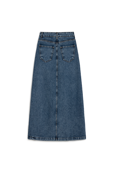 Uzun Çan Denim Etek Mavi Kar Yıkama