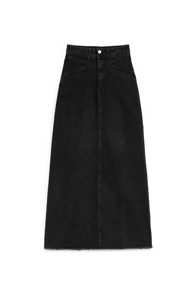 Uzun Püsküllü Denim Etek Antrasit