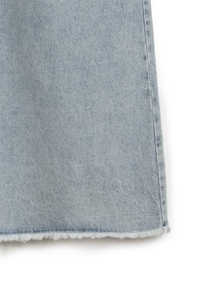 Uzun Püsküllü Denim Etek Buz Mavi