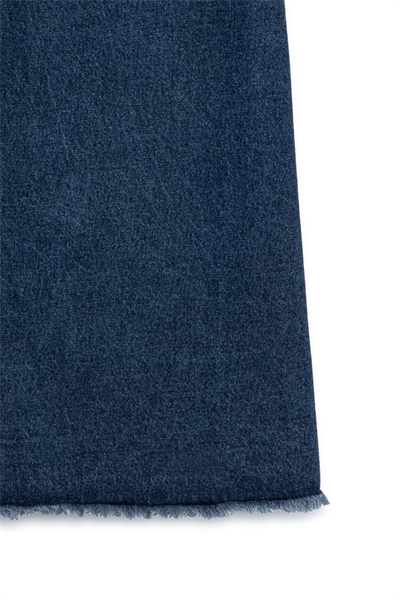 Uzun Püsküllü Denim Etek Koyu Mavi