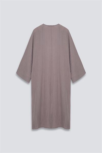 Yanı Yırtmaçlı Uzun Kimono Takım Vizon