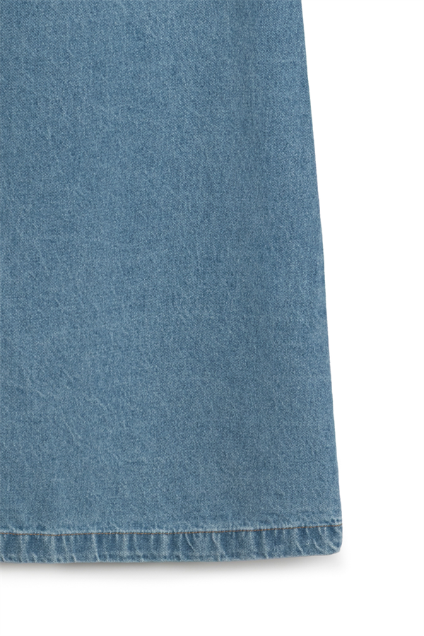 Uzun Çan Denim Etek Açık Mavi