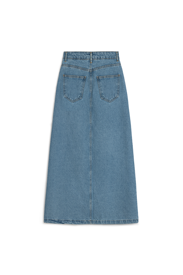 Uzun Çan Denim Etek Açık Mavi