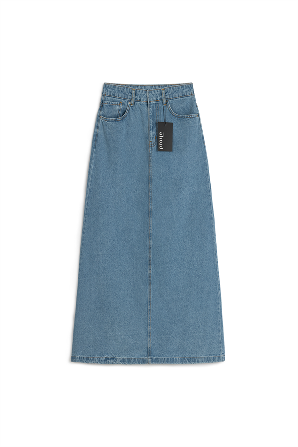 Uzun Çan Denim Etek Açık Mavi